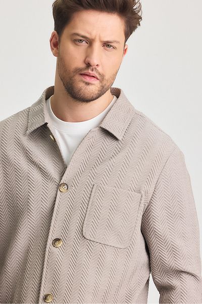 Frappoli Lores Men's Stone Unlined Cotton Blended Flexible Fabric Overshirt Spring-Summer Sports Jacket