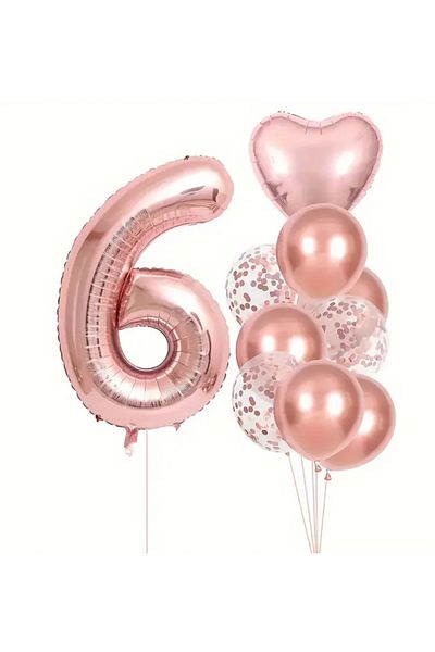 Çemrek Süs Parti 100cm Rose Foil Numeral and Rosegold Transparent Sequin Balloon Set 12 Pieces