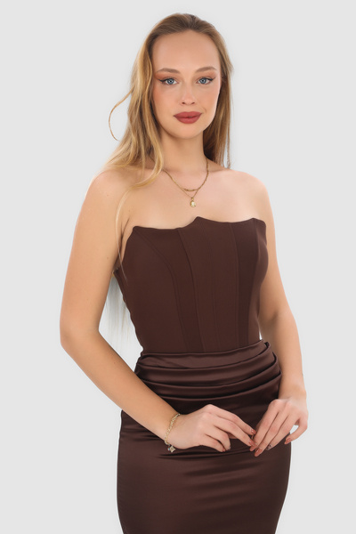 SUSEB Zarif Yaka Detaylı Uzun Elbise