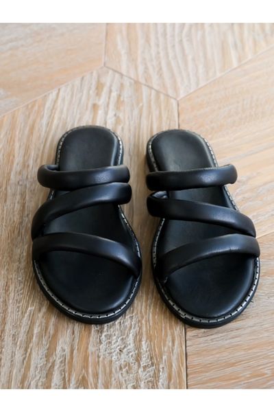 Munshoes Дамски чехли Lora от естествена кожа, черни