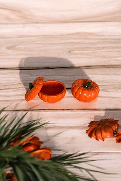 Yuva Concept Set of 2 Decorative Pumpkin with Lid Small Size - Medium Size Sugar Bowl - Turkish Delight Bowl - Spice Bowl - Presentation Bowl - Orange