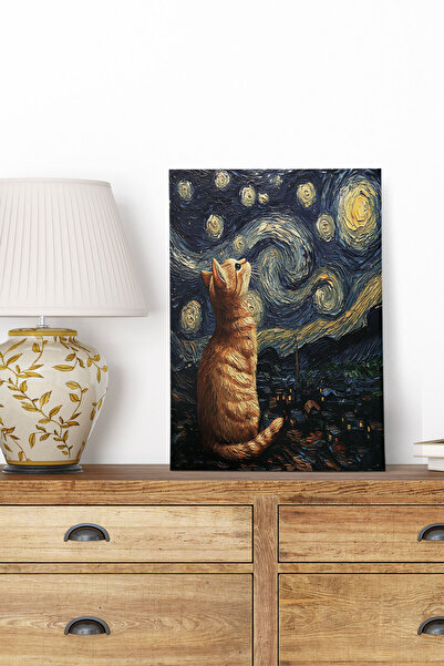 qoeuyl boutique Starry Night Cats Van Gogh Θέμα No:8 Retro Vintage 18x27 MDF ...