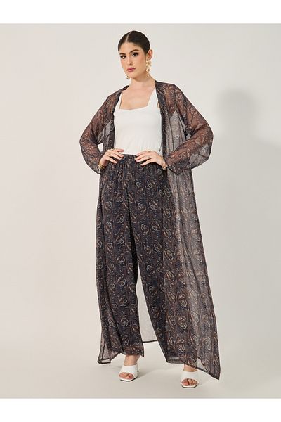 Styli printed abaya and inner top and pants set