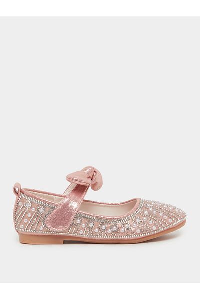 Styli Embellished Ballerinas with Hook and Loop Closure