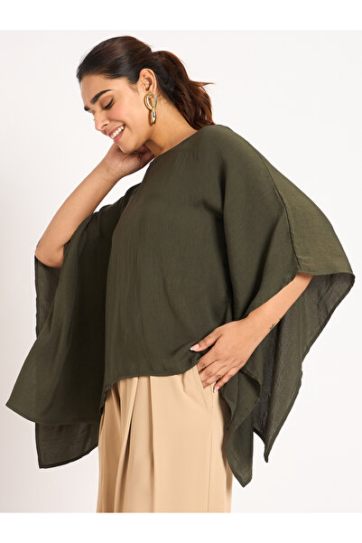 Femmella By Styli Asymmetric Hem Round Neck Satin Top