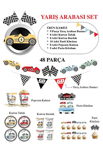 Big Party Race Cars Themed Banner Party Set 48 Pieces