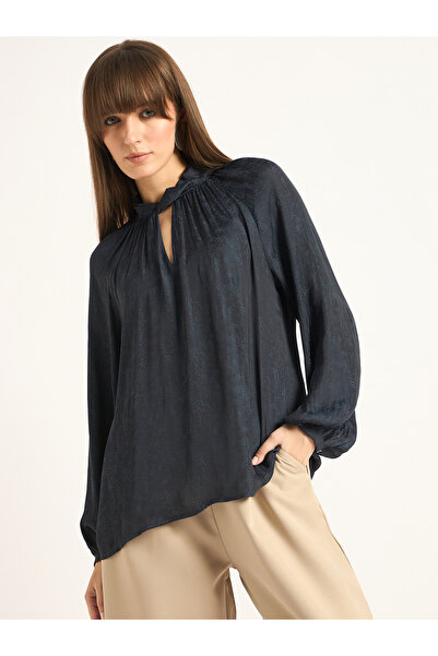 Femmella By Styli Satin Keyhole Neck Balloon Sleeve Top