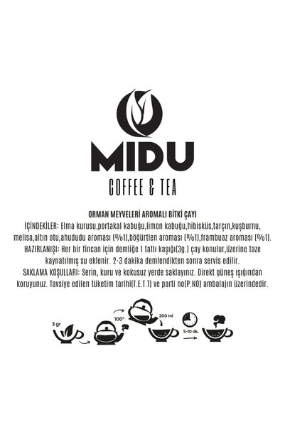 MİDU COFFEE & TEA شاي فواكه بنكهة فاكهة الغابة 250 غرام.
