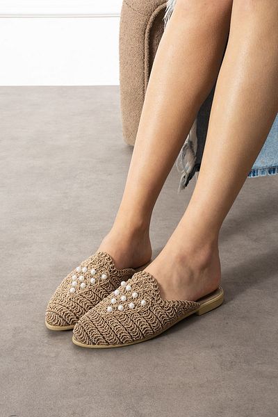 FUGA MODA Πλεκτές παντόφλες Trinc Mink Triangle Stringed Pearl με λεπτομέρειες