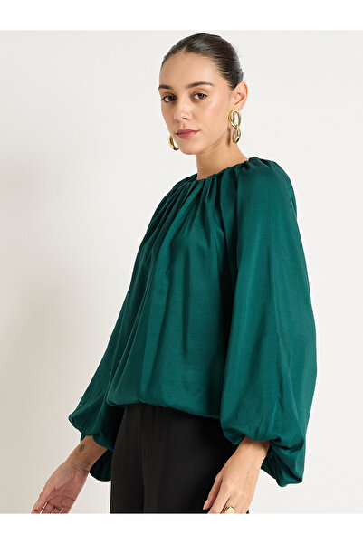 Femmella By Styli Ruched Detail Balloon Round Regular Fit Top