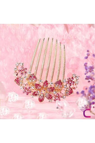 Cinderella Elegantă Inimă Florală Cristal Piatră Lată Coc de păr Agraf Roz Ca...