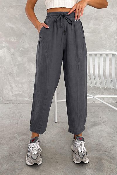 İstangül Butik Cotton Muslin Fabric Balloon Trousers with Leg Cuffs