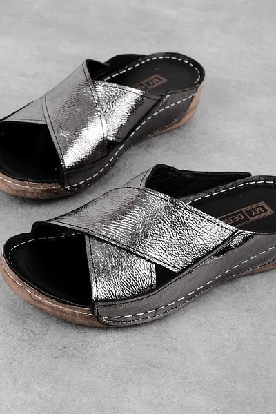 Lal Shoes & Bags Papuci Darlen din piele naturală cu bandă încrucișată-ANTRACIT