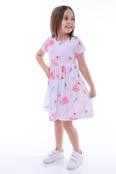 minikiss Κοριτσίστικο φόρεμα με στάμπα Flamingo Lycra