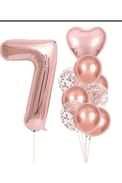 Çemrek Süs Parti 100cm Rose Foil Numeral and Rosegold Transparent Sequin Balloon Set 12 Pieces