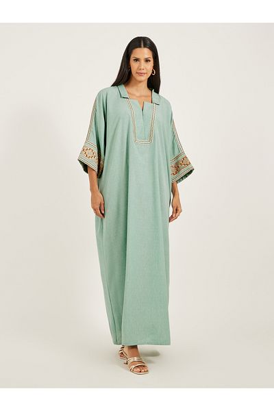 Maxim Creation By Styli Embroidered Notch Neck A-Line Kaftan