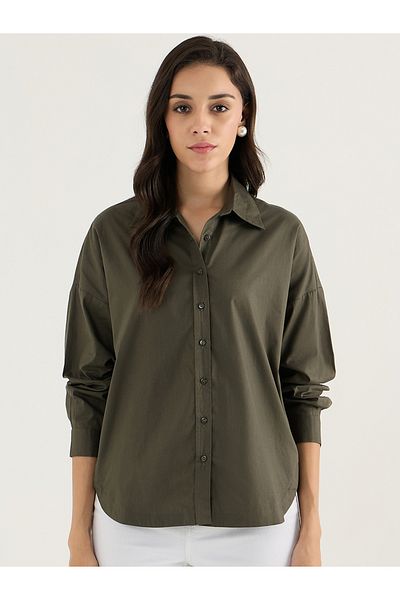 Femmella By Styli Solid Oversized Buttoned Spread Collar Shirt