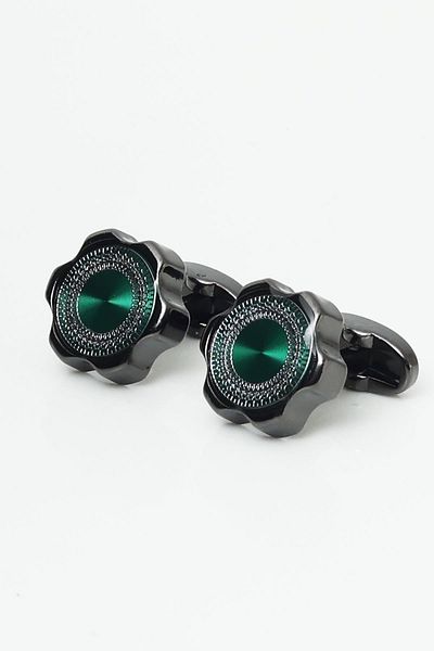 Esgue Hand Made Navy Blue Green Tie & Handkerchief & Cufflink Gift Set