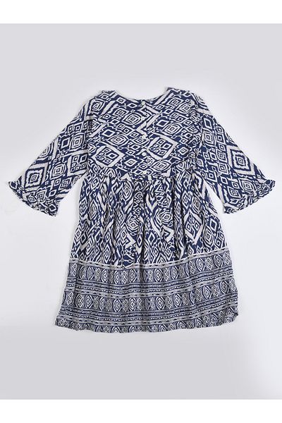 Bella Moda By Styli All-Over Print Fit and Flare Dress with Long Sleeves