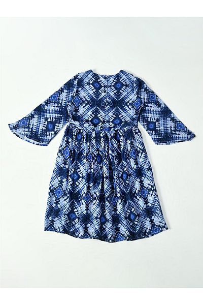 Bella Moda By Styli All-Over Print V Neck Long Sleeves Dress