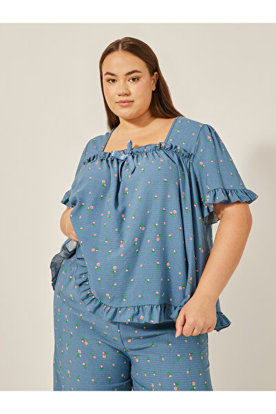 Styli Plus Size Floral Print Top and Pyjama Pants Set