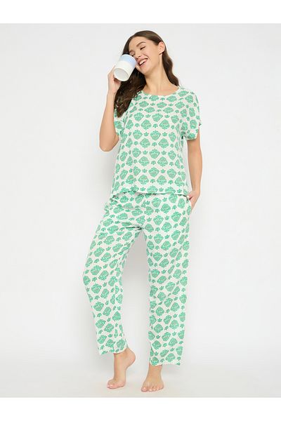Clovia By Styli Floral Print Round Neck Top and Pyjama Set