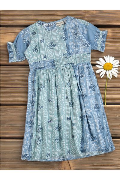 Bella Moda By Styli All-Over Print Fit and Flare Round Neck Dress with Short Sleeves