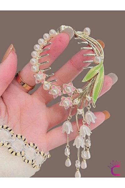 Cinderella Metal auriu - Coc de păr pentru femei cu model de flori roz mici, ...