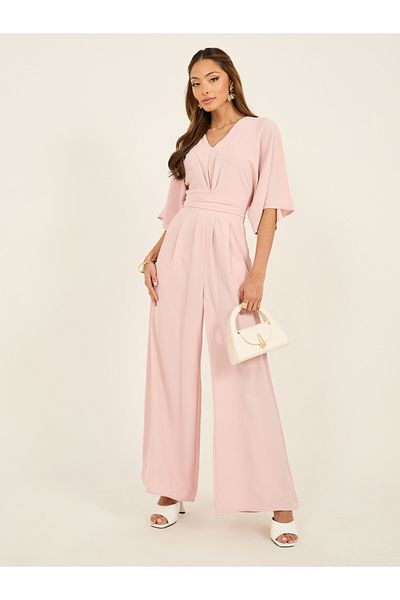 Styli pin stripe lapel collar tailored jumpsuit in wide legged  fit and shoulder pads