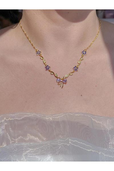 Reorah Collection Purple Ribbon Garden Necklace