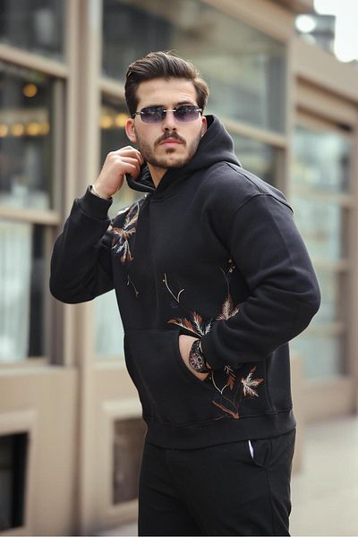 Miron Hanorac oversize cu trei fire brodat cu frunze negre - 2458
