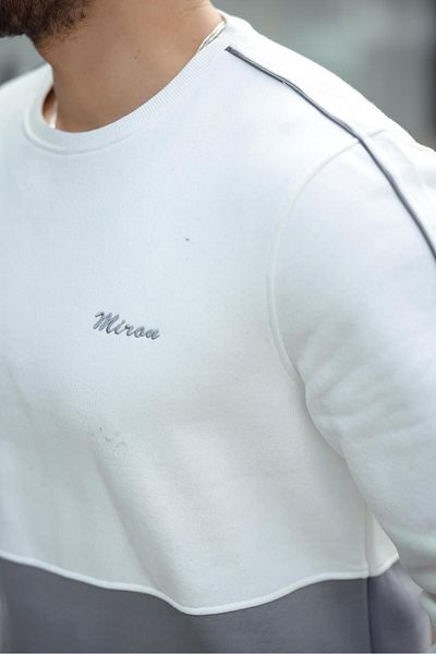 Miron White Gray Crew Neck Two Color Regular Fit Sweatshirt 2459