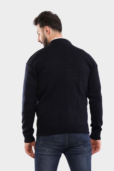 HEDEFNUR TEKSTİL Чоловічий синій светр з капюшоном, трикотажний, акриловий, з кишенями та блискавкою