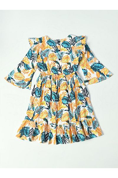 Bella Moda By Styli All-Over Print Floral Applique Tiered Dress