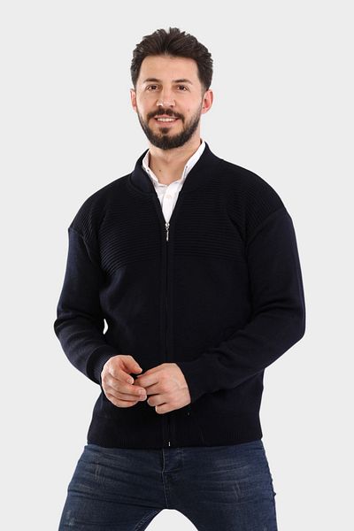 HEDEFNUR TEKSTİL Men's Dad Cardigan Knitwear Knitted Acrylic Pocket Zippered