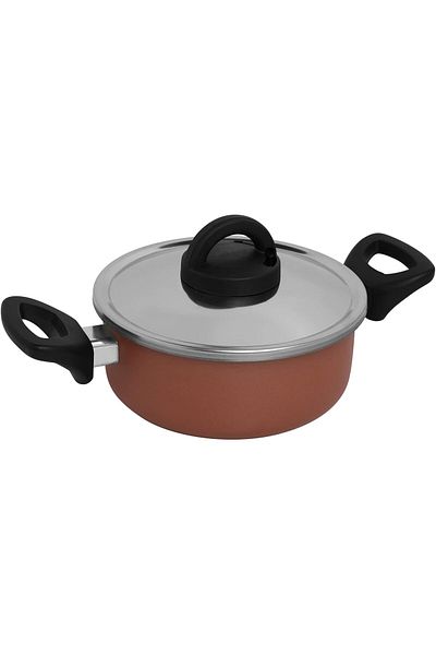 Trust Pro Non Stick Stew Pot with 2 Layered Aluminium Coating, 18 cm, Brown