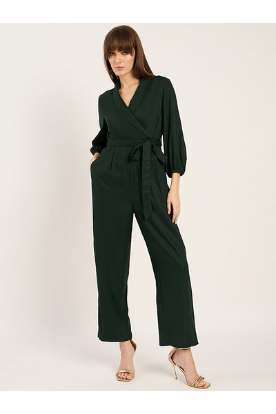 Femmella By Styli Balloon Sleeve Lapel Detail Jumpsuit with Waist Tie-Up