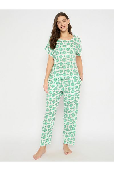 Clovia By Styli Floral Print Round Neck Top and Pyjama Set