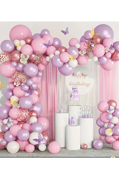 Çemrek Süs Parti Lilac Pink White Transparent Gold Sequin Balloon Chain Set of 100