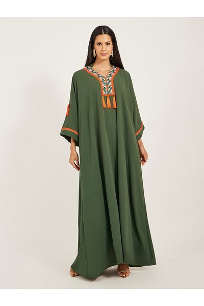 Maxim Creation By Styli Embroidered V-Neck Tasseled A-Line Kaftan