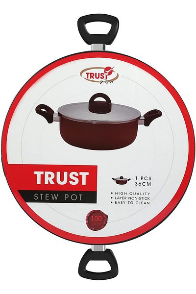 Trust Pro Non Stick Stew Pot with 2 Layered Aluminium Coating, 36 cm, Brown