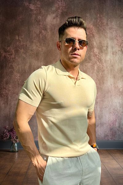 BİRBEYSTORE Pánské pletené tričko Polo Neck Slim Fit