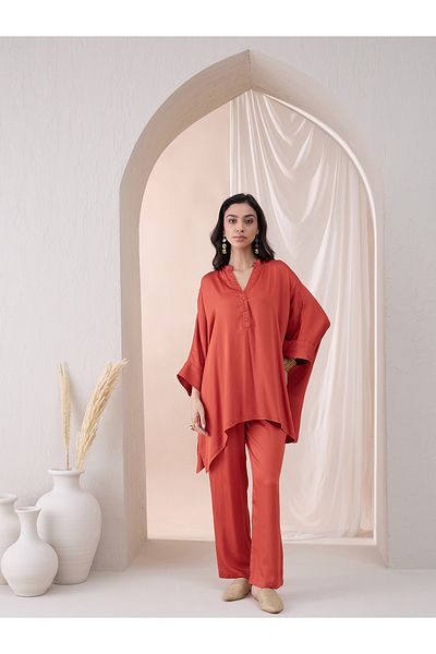 Femmella By Styli Oversized High Low Tunic with Straight Pant Co-Ords