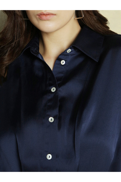 Dennis Lingo By Styli Solid Satin Shirt Mini Dress