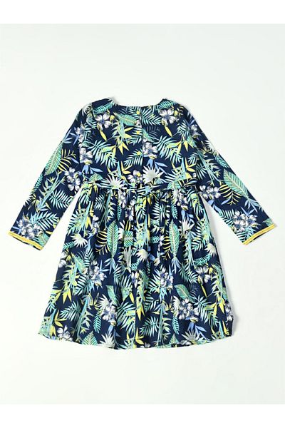Bella Moda By Styli All-Over Print Button Detail Dress with Long Sleeves