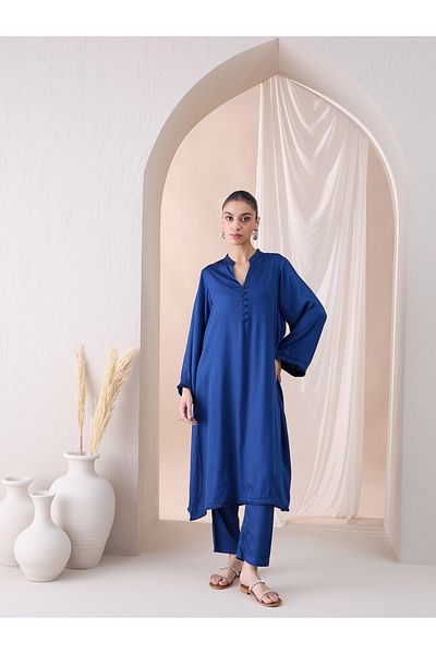 Femmella By Styli Fringe Hem Button Detail Kurta with Straight Pant Co-Ords