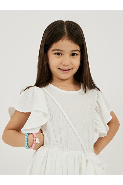 Styli Pleated Frill Sleeve Tiered Dress with Bag