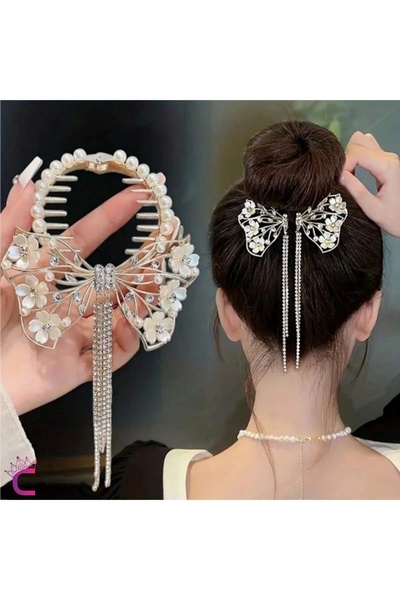 Cinderella Metal auriu - alb elegant, design fluture floral, piatră de zircon...