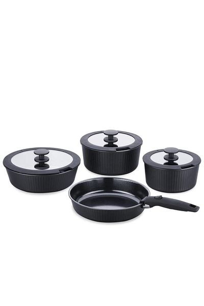 KORKMAZ Nova Pratika A2792 - 8 Piece Cookware Set, Black