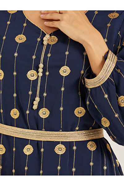 Maxim Creation By Styli Embroidered V-Neck A-Line Kaftan with Belt